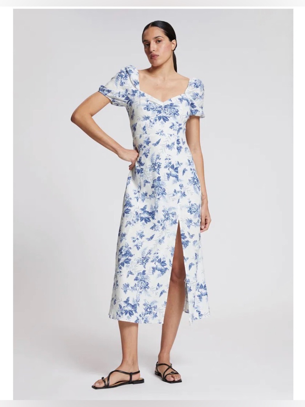 & Other Stories NWT Blue Floral 100% Linen Midi Dress Size 10